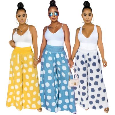 China Anti-Wrinkle Women's Casual High Leg Pants Summer Wide Leg Polka Dots Pant Palazzo Pants for sale