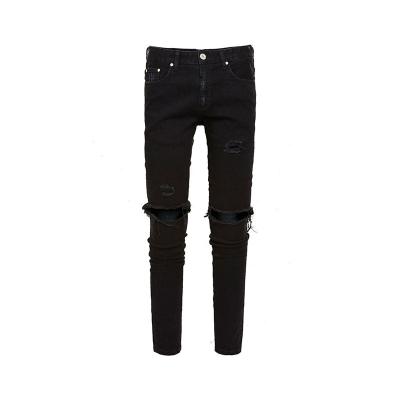 China Biker Breathable Ripped Skinny Jeans Taped Denim Pants Motorcycle Wrinkles Bermuda Pants Knee Hole Jeans Man for sale