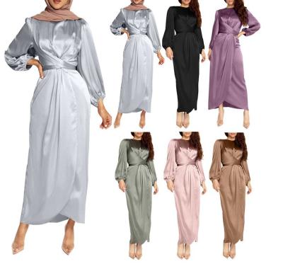 China Muslim Abaya Dresses from Arabic Casual Modern Silk Abaya Dress in Dubai Islamic Clothing for Women Fashion Satin Muslim Abaya Dress for sale