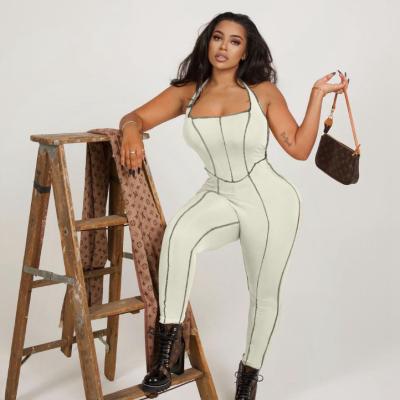 China X03768L Anti-wrinkle personality solid color hollowed-out back strap jumpsuit for women hot style street wear high stretch clothing for sale