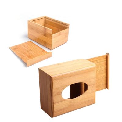 China Contemporary Wooden Bamboo Tissue Box Lid / Holder - Modern Rectangle Style - Bottom Slide for sale