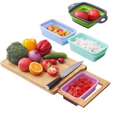 China Fruit Vegetable Sustainable Bamboo Multifunctional Kitchen Bamboo Meat Cutting Board With Drawers for sale