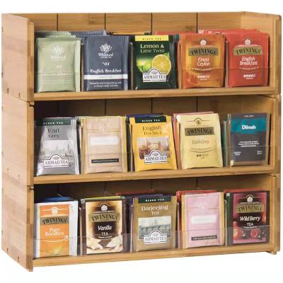 China Sustainable Bamboo Storage Box Grid Top Table Rack Storage Bag Wooden Coffee Tea Bag Holder for sale