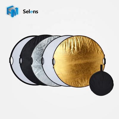 China Refelctive Selens frabic 5 in 1 Folding Portable Round Light Reflector Diffuser Black White Silver 80cm Translucent Gold With Handle Carry Bag for sale