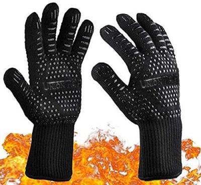 China Anti-Slip Heat Resistant BBQ Gloves Heat Resistant BBQ Gloves Oven Cotton Silicone Grill Kitchen Pot Holder Double for sale