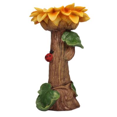 China Art Decor Sunflower Bird Bath Polyresin Garden Resin Ornament Yard Lawn Decoration Attract All Kinds Of Birds Come And Play for sale