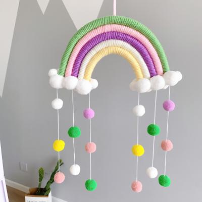 China Decor Pom Pom Garland Colorful Ball Tassel Art Decor Macrame Wall Hanging for Kids Room Girls Bedroom Garden Decoration for sale