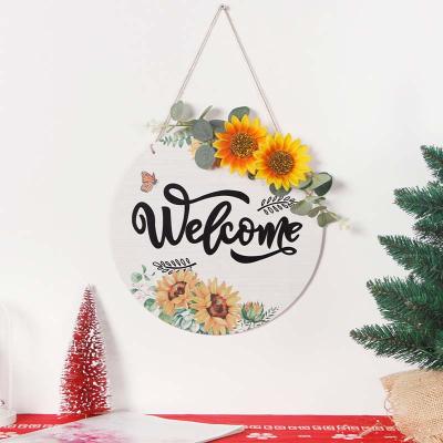 China Modern Party Holiday Festival Welcome Sign Decor Wood Craft Pendant Front Door Hello Text Rustic For Farmhouse Porch Garden for sale