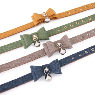 China Padded Velvet Cat Collar Solid Color Bowknot Puppy Chihuahua Collar With Adjustable Bell Safety Buckle Cats Bow Tie Pets Accessories for sale