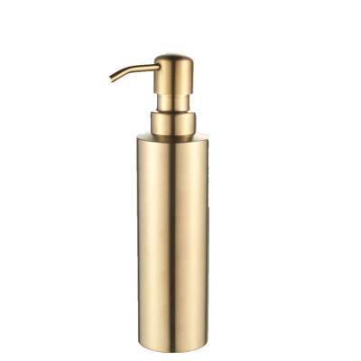 China Modern Brushed Gold Stainless Steel Soap Dispenser Round Standing Luxury Liquid Soap Dispenser for sale