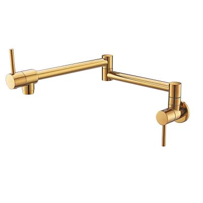 China Modern Wall Mounted Foldable Kitchen Faucet Single Pot Hole Cold Single Filler Pot Hole Sink Faucet Rotate Spout Chrome Gold Folding Brass for sale