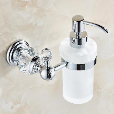 China Modern Europe Crystal Liquid Soap Dispenser Antique Brass Frosted Glass Container Bottle With Silver Finish Bathroom Products zy10 for sale