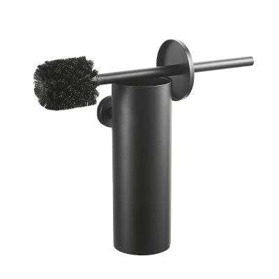 China Modern Black 304 Stainless Steel Toilet Brush Holder Wall Mount Round Long Holder For Hotel for sale