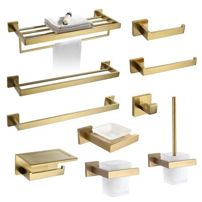 China Modern Traditional Stainless Steel Bathroom Accessories Sets Square Wall Mount Gold Bathroom Sets for sale