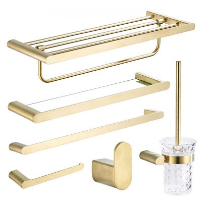 China Nordic Traditional Gold Stainless Steel Bathroom Hardware Set Brushed Finish Towel Rack Wall Mount Bathroom Towel Rack a245 for sale