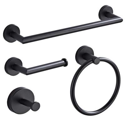 China Modern Bathroom Hardware Set Black Hook Bathroom Accessories Ring Toilet Paper Holder Towel Rack Towel Robe for sale