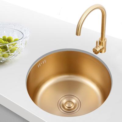 China Without Faucet Gold Kitchen Sinks For Bar Hotel And Public Stainless Steel Single Bowl 42x42cm Round Kitchen Sinks for sale