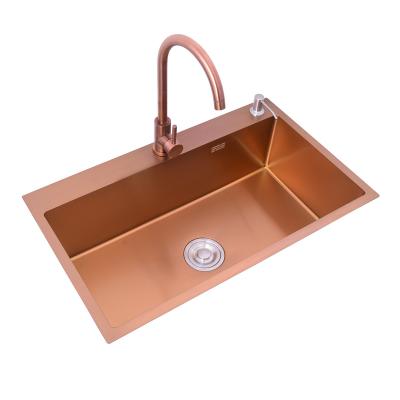 China Without Counter Faucet Rose Gold Kitchen Sinks Under SUS 304 Stainless Steel Handmade Single Flushmount Bowl for sale