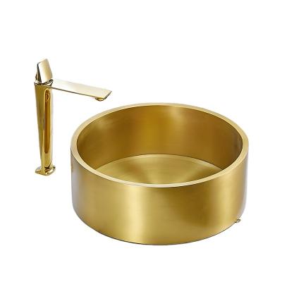 China Without Faucet 304 Stainless Steel Gold Round Wash Basin For Hotel Over Counter Bathroom Basin Bar Art Basin for sale