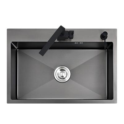 China Without Faucet Black Single Kitchen Sink Above Counter Or Udermount Wash Basin Vegetable Stainless Steel 60*45cm for sale