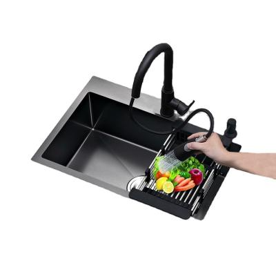 China Without Faucet Black Single Kitchen Sink Above Counter Vegetable Stainless Steel Or Udermount Washbasin 68*45cm for sale