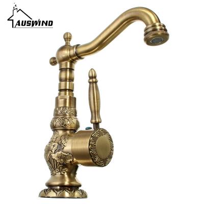 China Thermostatic Antique Brass Deck Mounted Kitchen Faucet With Single Handle Cutout Mixer Tap For Kitchen YB27 for sale