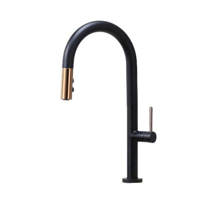 China Thermostatic Faucets Black And Gold Single Level Stainless Steel Pull Out Kitchen Faucet , Single Handle One Hole Solenoid for sale