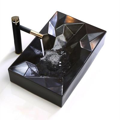 China Matte Black Diamond Platform Basin viable sink rectangular bathroom sink vessel 56x35cm for sale