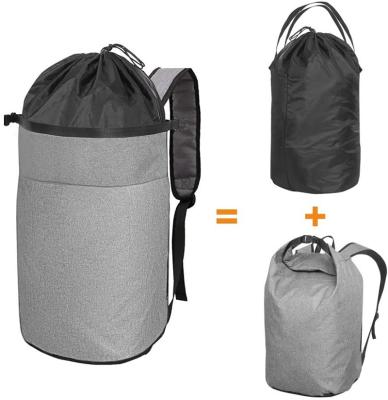 China 100% Eco-Friendly Logo Custom Travel Waterproof Durable Nylon Adjustable Shoulder Camping Laundry Bag With Strap Laundry Basket for sale