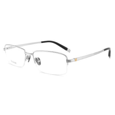 China Fashionable Simple Exquisite Half Rim Men Metal Glasses Frame Glass Comfortable Titanium Frame for sale