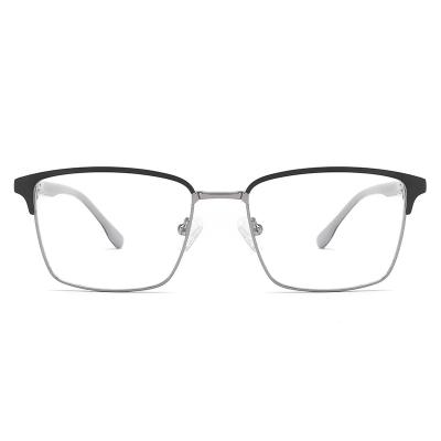 China Fashionable Simple Men's Square Optical Frame Blue Light Blocking Glasses Frame Metal Glass Frame for sale