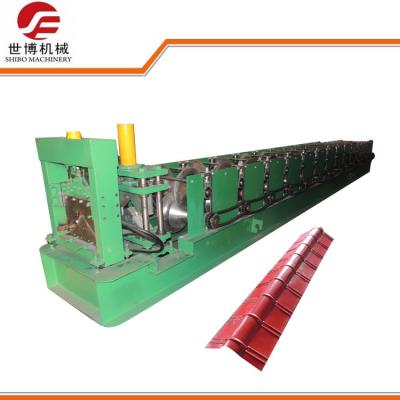 China PPGI Steel Color Coated Roofing Ridge Cap Roll Forming Machine With 15 Rows Rollers for sale