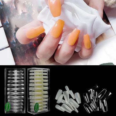 China 504 Clear French / Long Acrylic Coffin Nails Natural Ultra Thin Nail Tips With Box Full Cover False Ballerina Nails for sale