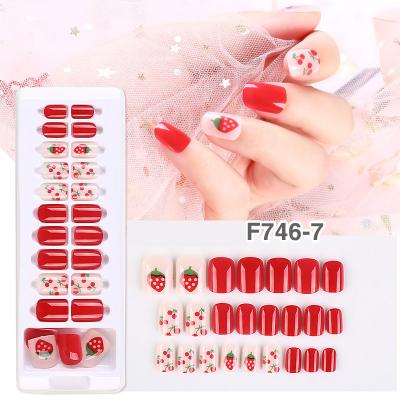 China 2021 New Design 24pcs Press On Nails With Jelly Gum Press On Nails Box Package Red Artificial Nail Short for sale