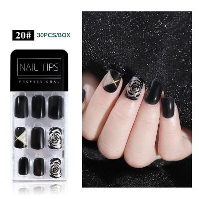 China 30pcs Korean Cute Design Fake Nails With Nail Art Design Patch With Glue Press On Fake Nails Shortly for sale