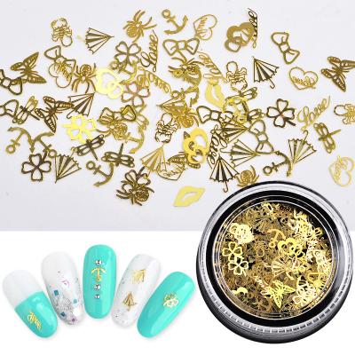 China 3 Colors Mix Gold Heart Metallic Nail Art Stickers Set Metal Nail Studs Cut Out Thin Sliced ​​Nail Hollowed Out Charm Kits For Women Girls DIY for sale