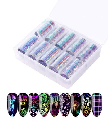 China Easy Apply Holographic Nail Foil Shiny Laser Nail Sticker Foils Paper Nail Art Transfer Sticker Flame Decals for sale