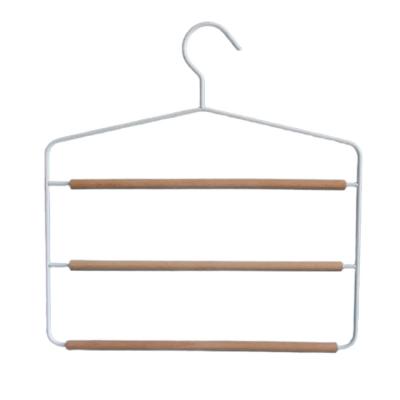 China Modern Multi Layers Scarf Metal Trouser Hangers With Wooden Round Bars For Display for sale