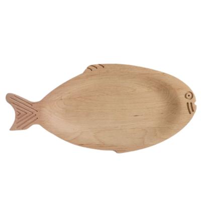 China Factory Customized Beech Wood Tableware Factory Stocked Wooden Fish Dish for sale