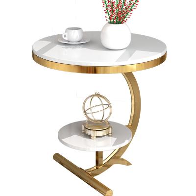 China White Marble Top Table (Other) Gold Steel Side Table Adjustable Living Room Round Marble Side Table for sale