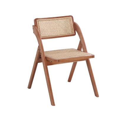 China Outdoor Rattan Simple Modern Chair Solid Wood Without Armrest Rattan Folding Chair for sale