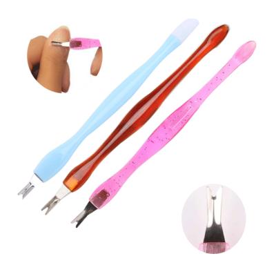 China Convenient Wholesale Manicure Nail Handle Acrylic Metal Personal Care Tools Nail Thinner Pink Cuticle Pusher for sale