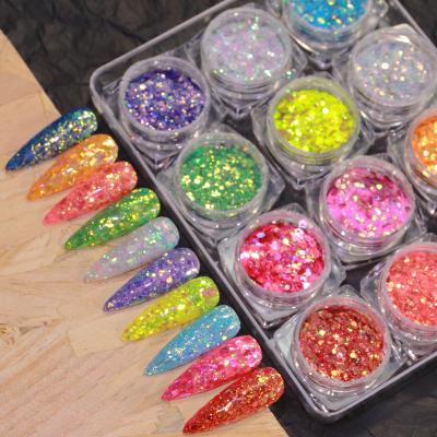 China Easy Apply New Arrival 12Colors Mixed Laser Shiny Holographic Nail Glitter Glitter For Nail Art Design for sale