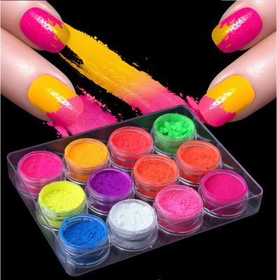 China Hot Sale Mixed 12 Colors Laser Gel Nail Painting Art Acrylic Neon Nail Powder Dye For Nail DIY YC076 for sale