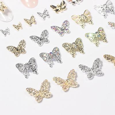 China Hot Alloy Crystal Butterfly Nail Charms Metal Shiny New Style Nail Decorations 3D Jewelry for sale