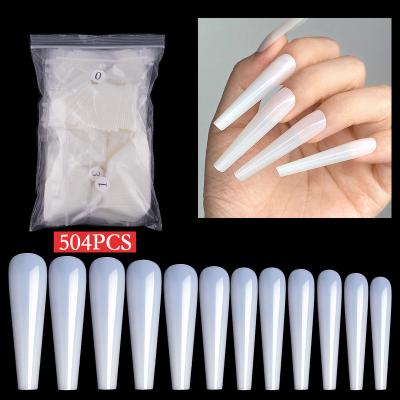 China Easy Apply Bag 504pcs False Nails Stiletto Long Coffin C Curved Clear Full Cover Acrylic French Nails Salon Nail Tips for sale