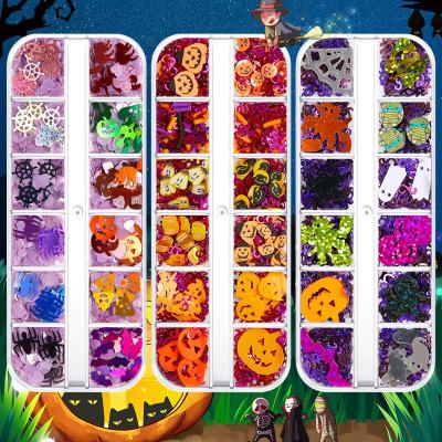 China Apply 2022 Halloween Fast Shipping Nail Art Decorations Plastic 3D Mixed Skull Pumpkin Nail Glitter Glitters for sale