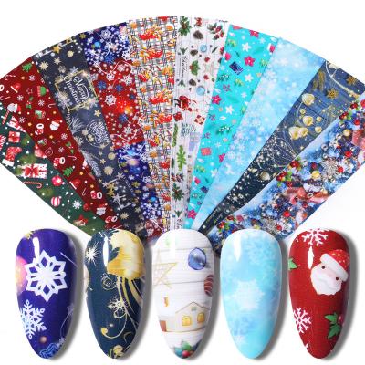 China Hot Sale 10pcs 4X20cm Christmas Manicure Nail Decorations Colorful Laser Transfer Nail Foils Stickers For Christmas Nail Art for sale