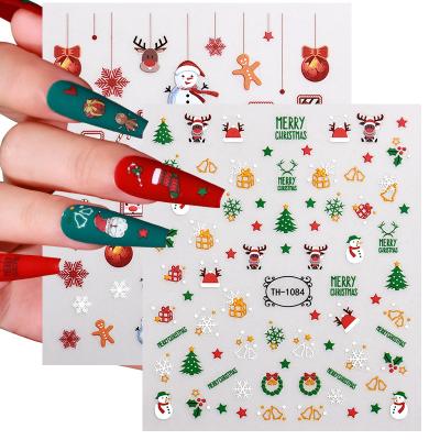 China Fashionable Popular Style Christmas Nail Art 3D Snowflakes Colorful Deer Nail Stickers With Self Adhesive for sale