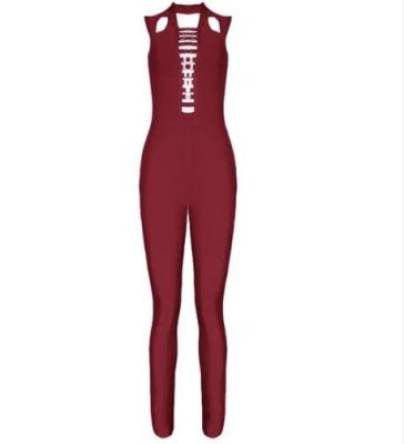 China 2018 Women's Anti-Static Wholesale Quality Burgundy Overalls Suit Lace Up Bandage Overalls for sale